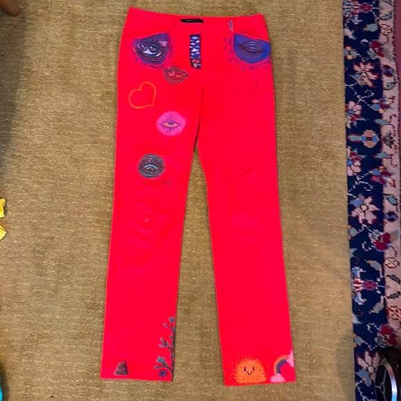 Hand painted straight legged bright coral BCBG Maxmara Slack size 8 - Picture 3 of 16